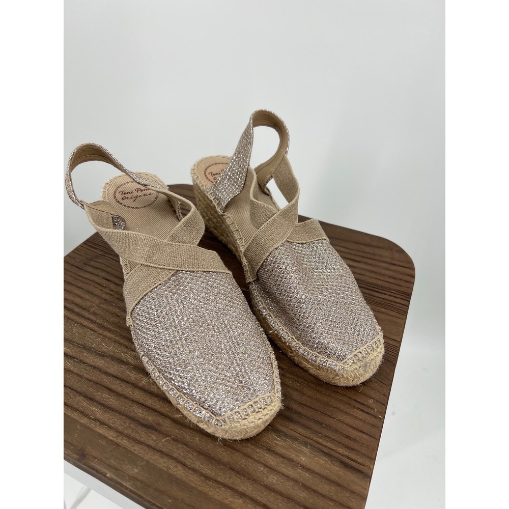 Toni Pons Origen Metallic Espadrille Wedge Sandals Silver Gold Size 39 Spain